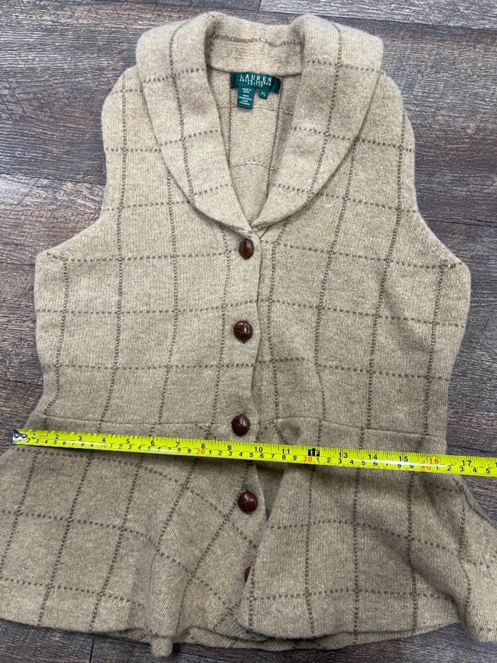 Vintage Lauren Ralph Lauren Lambswool Peplum Sweater Vest Petite Large - Picture 6 of 9
